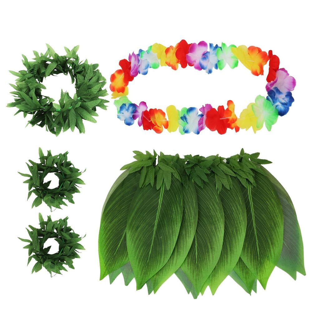 5151 5 Pcs Hawaiian Leaf Skirt Set For Luau Party Garland Leis